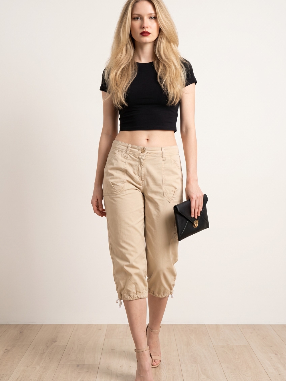 Van Heusen Beige Cropped Drawstring Capris